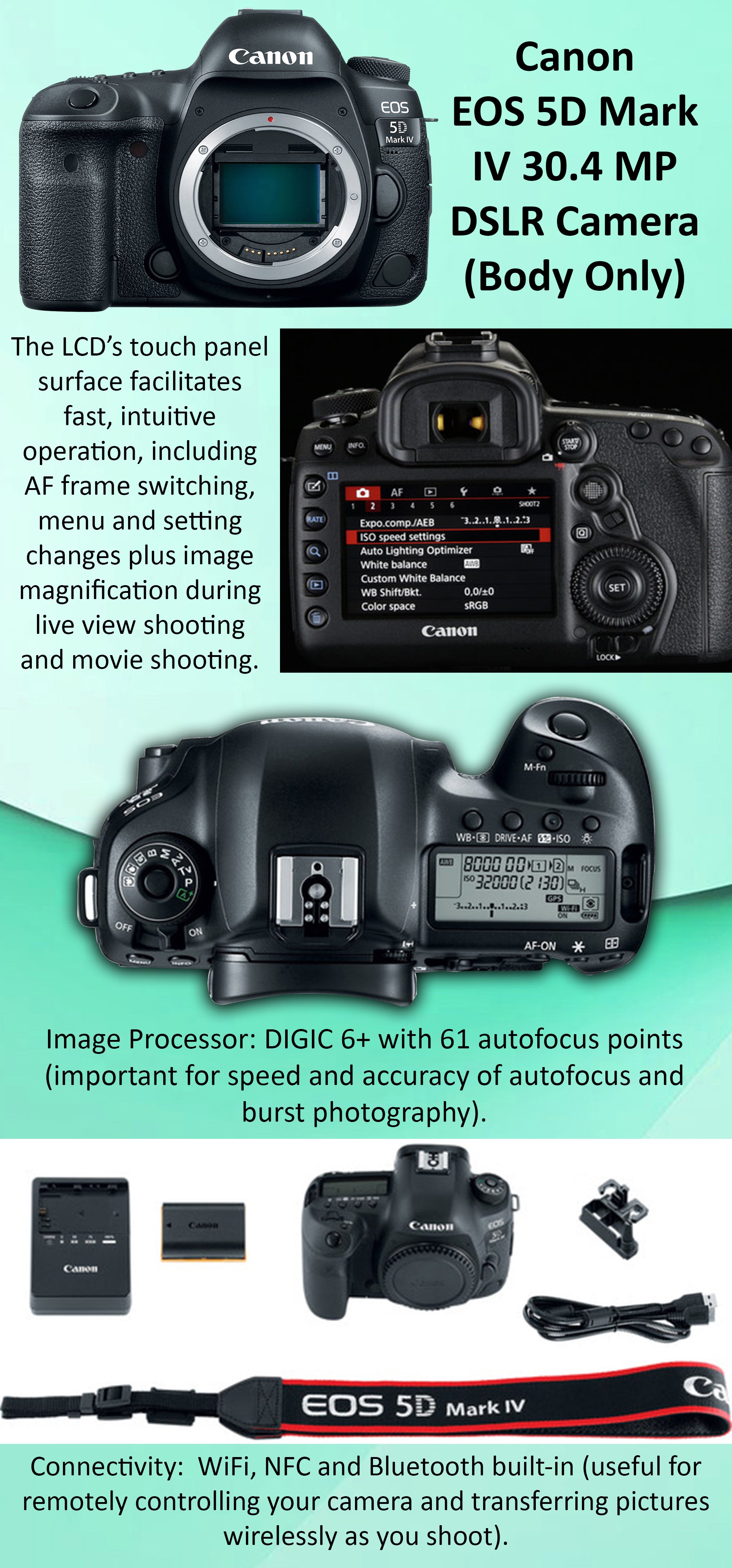 EOS 5D Mark IV DSLR Camera، Fast، Versatile Full Frame Camera، 30.4 MP، 4K، Wi-Fi، GPS