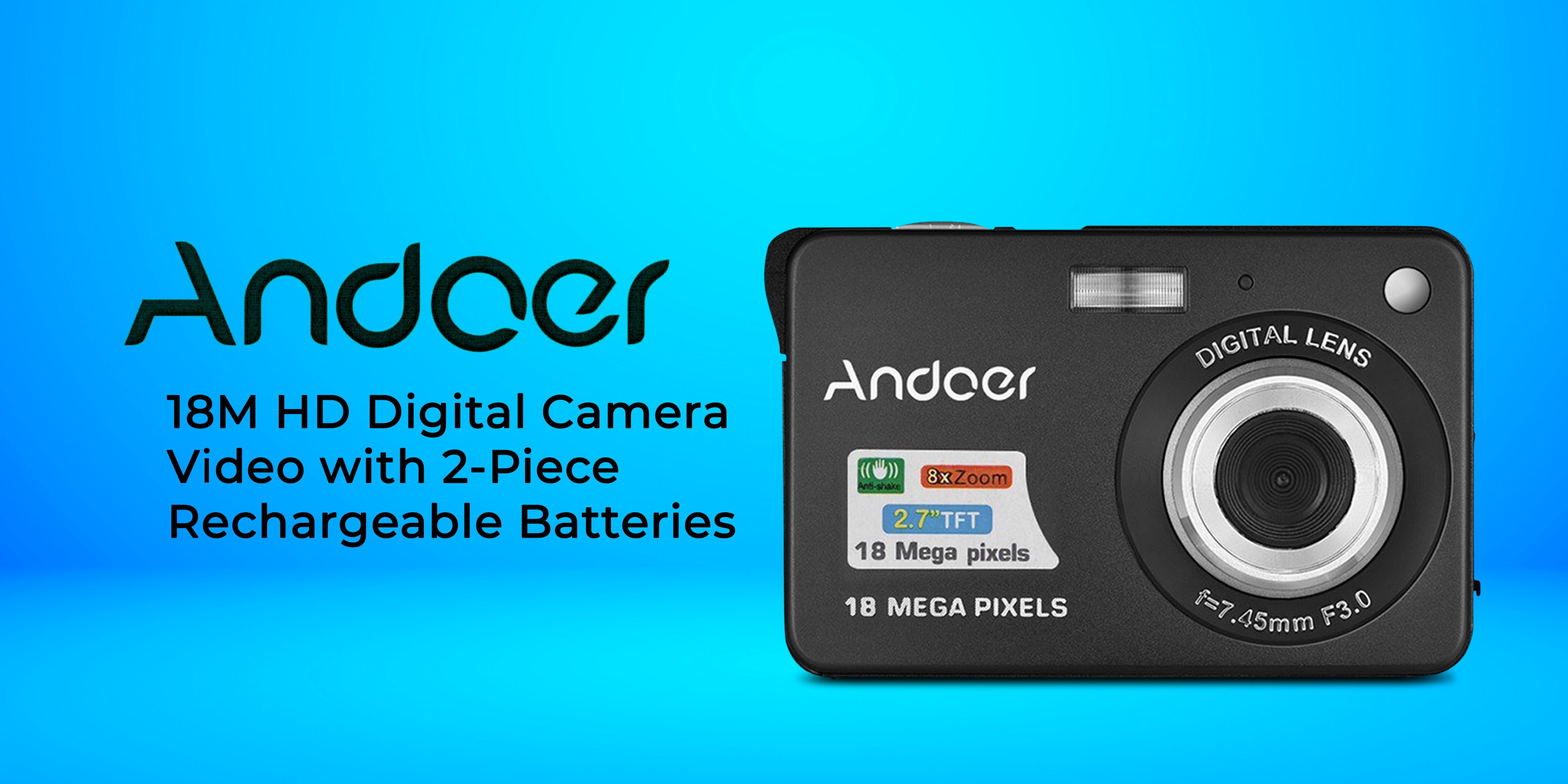 18M HD Digital Camera Video with 2-Piece Rechargeable Batteries