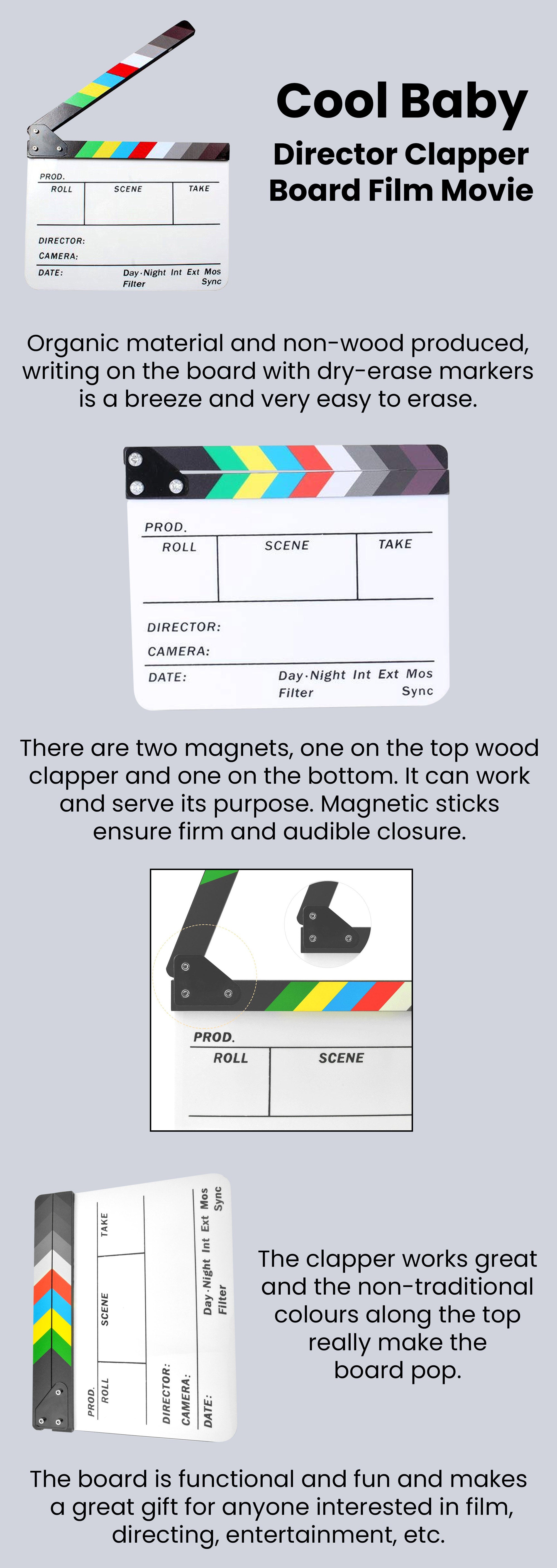 Clapboard Dry Erase Director Film Movie Clapper Board Slate Multicolour