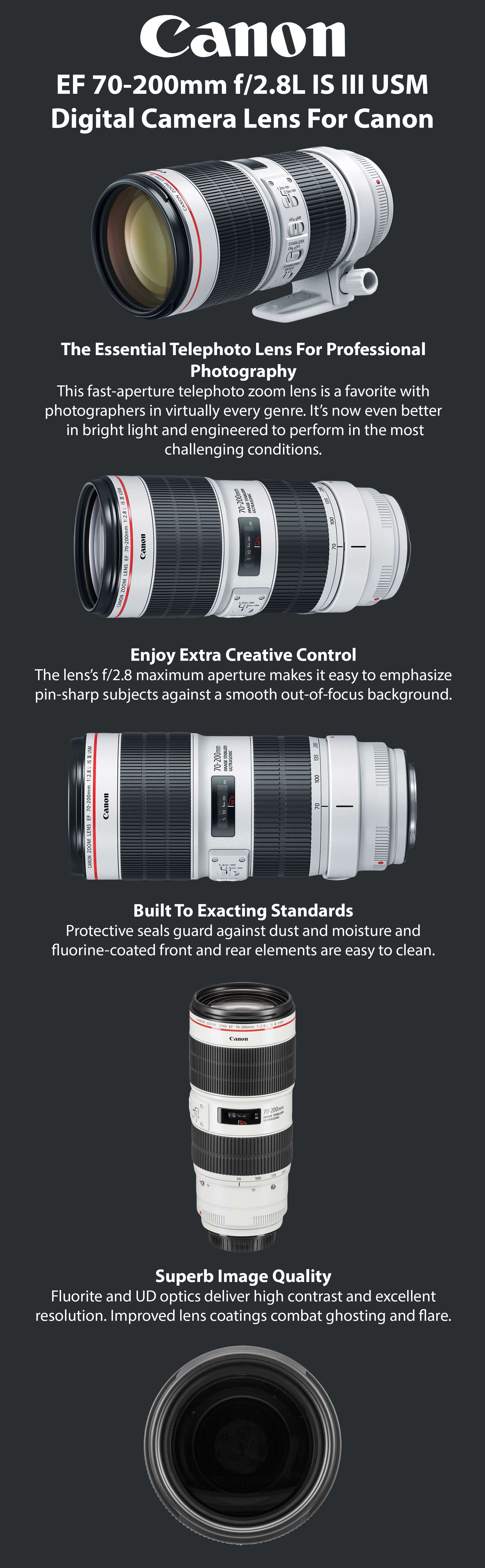 EF 70-200mm f/2.8L IS III USM Digital Camera Lens For Canon White/Black