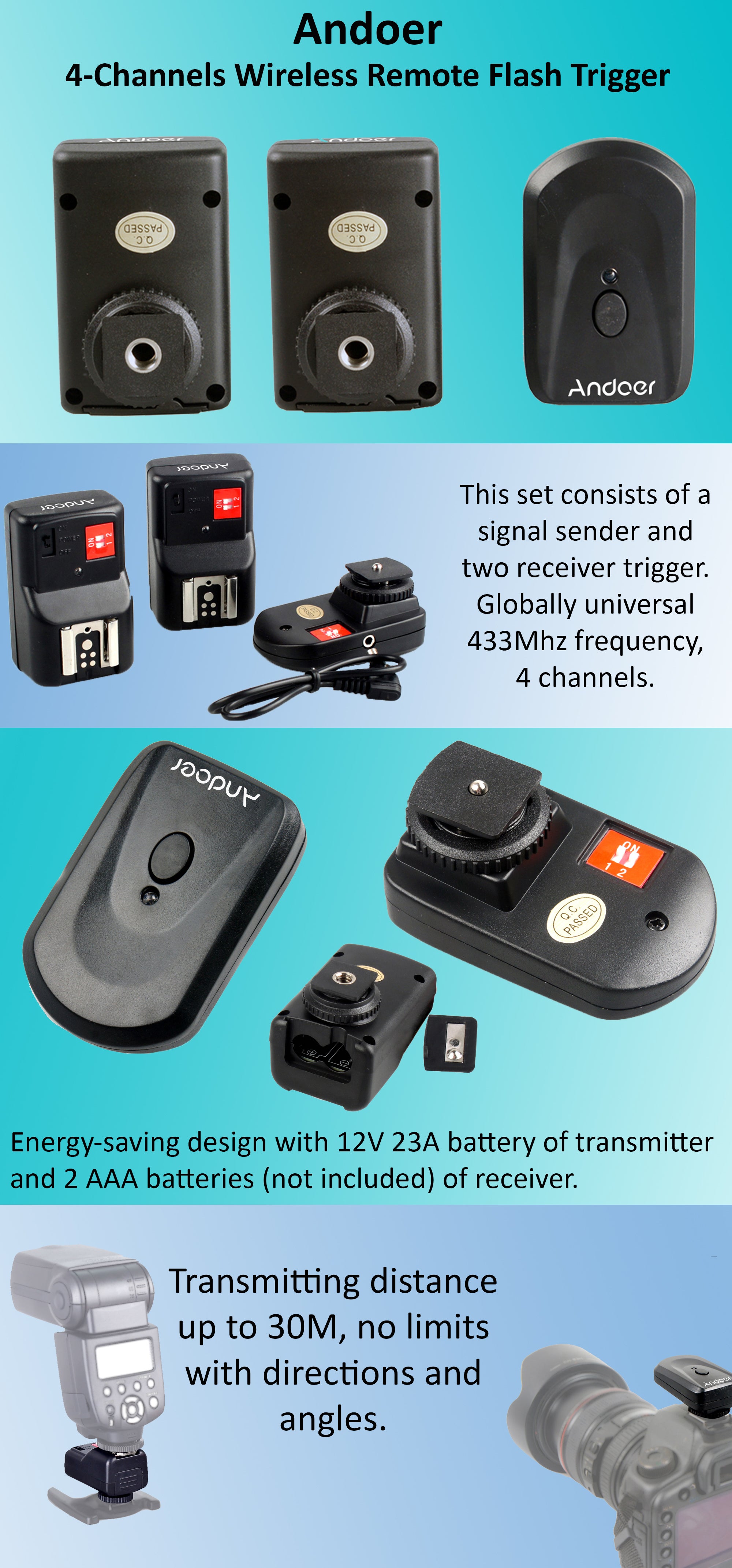 4-Channels Wireless Remote Flash Trigger Black