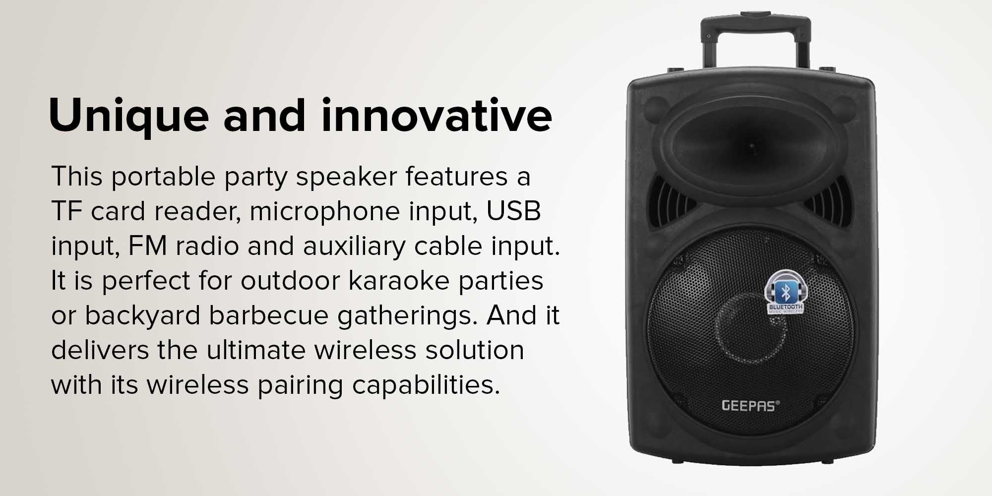 Rechargeable Portable Trolley Speaker System With USB/Bluetooth/SD Card Slots/FM Radio GMS8519 Black