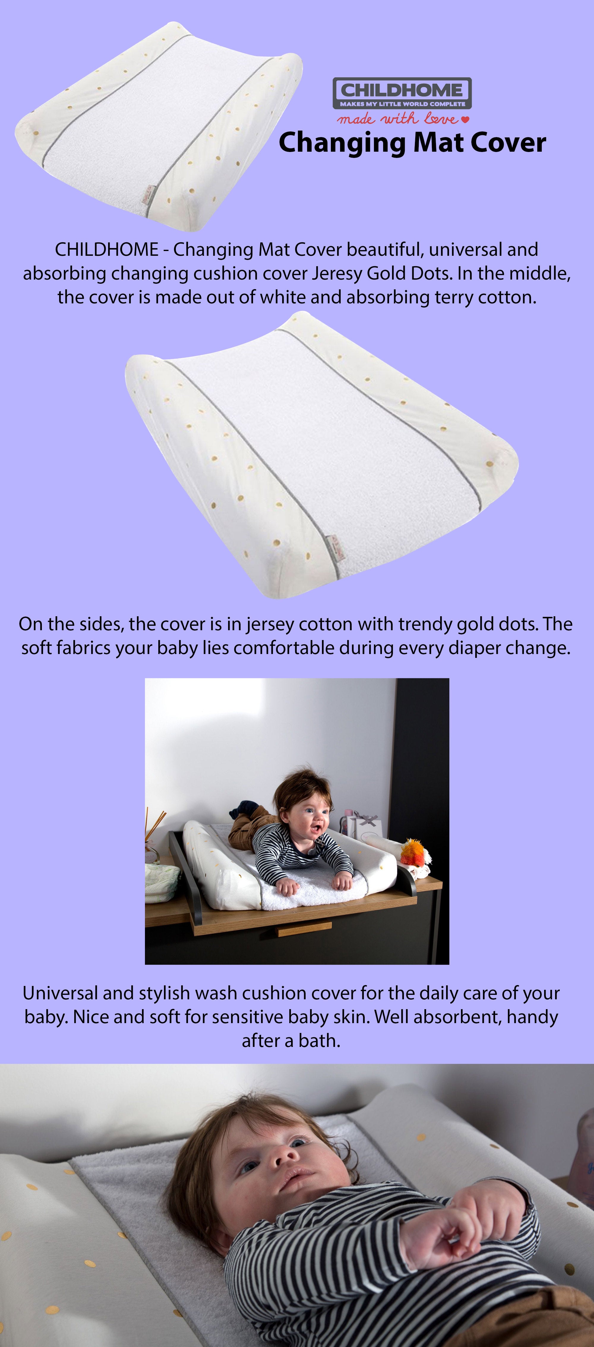 Polka Dot Printed Changing Mat Cover - Ecru/White