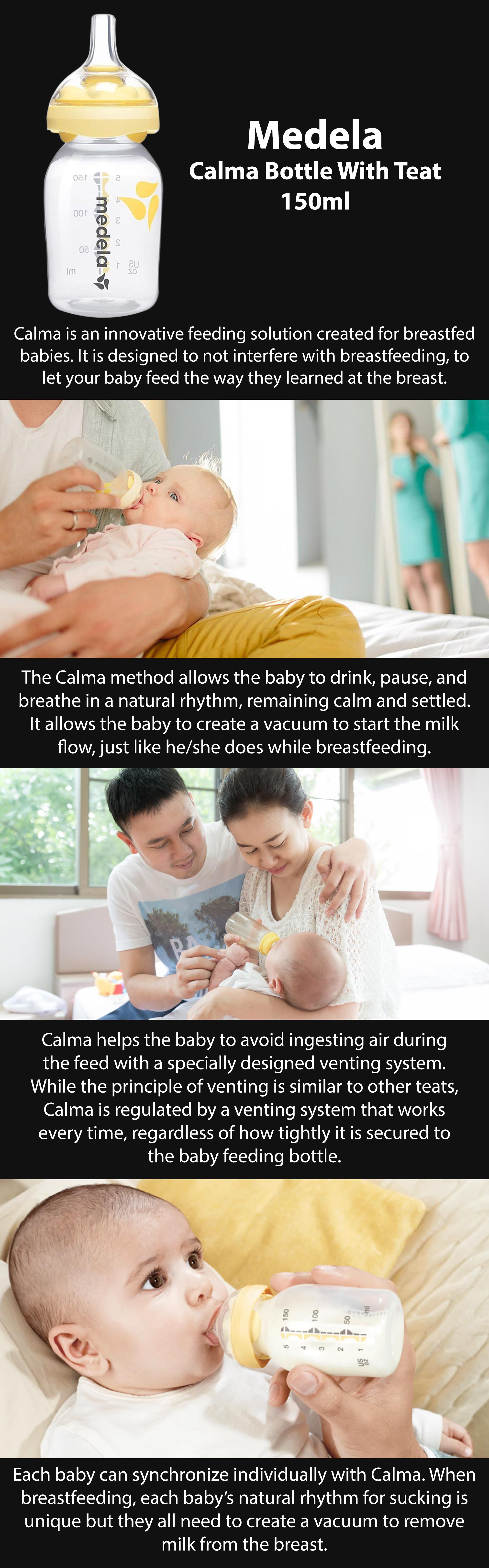 Calma With Breast Milk Bottle 150 ML - Mimics Breastfeeding, One Size Fits All, Natural Feeding Rhythm, Compatible With Medela Breast Pumps, Bpa-Free And Safe