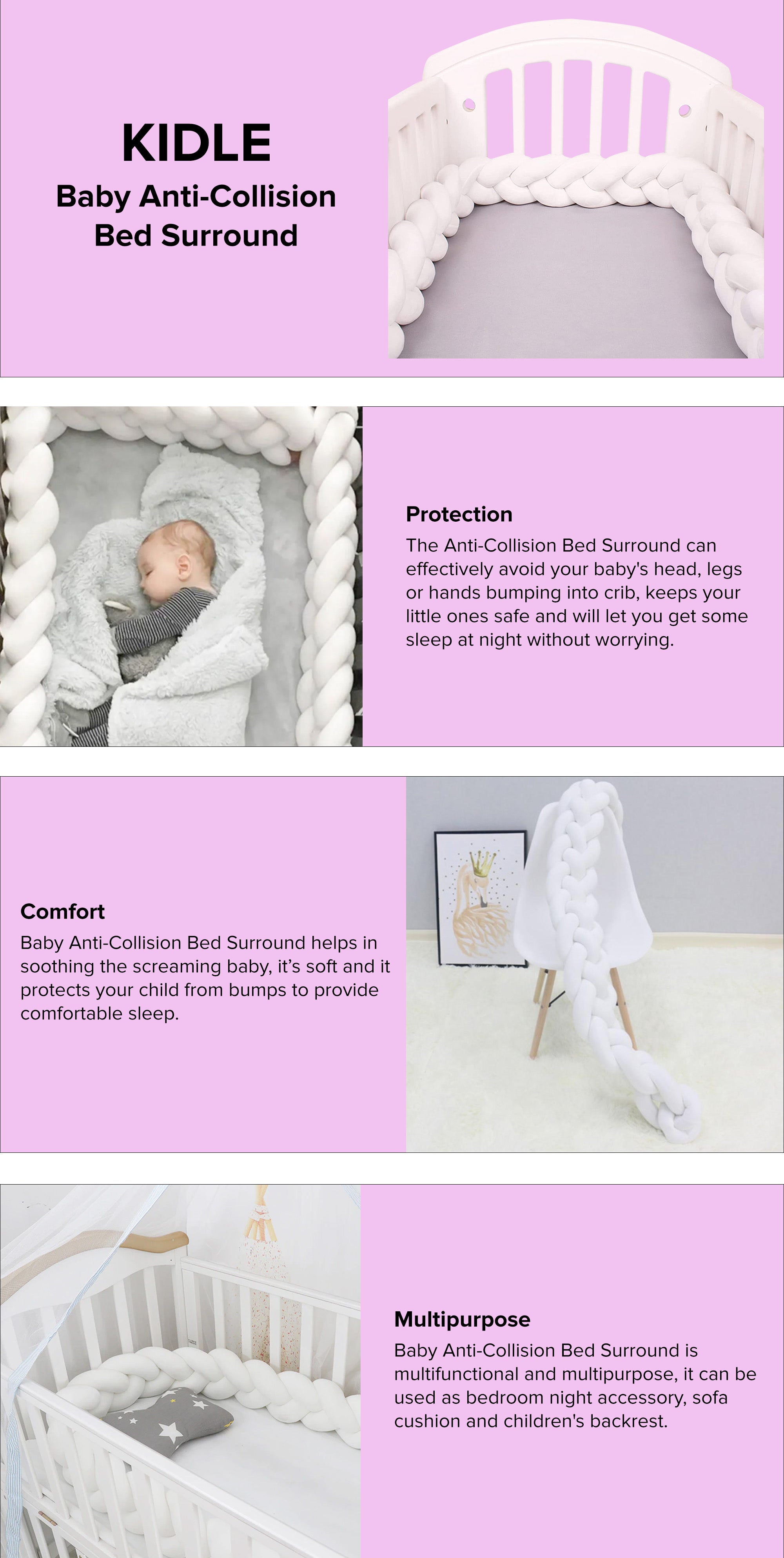 Twist Weaving 4 Stands Of Woven Strips Knotted Baby Anti-Collision Bed Surround