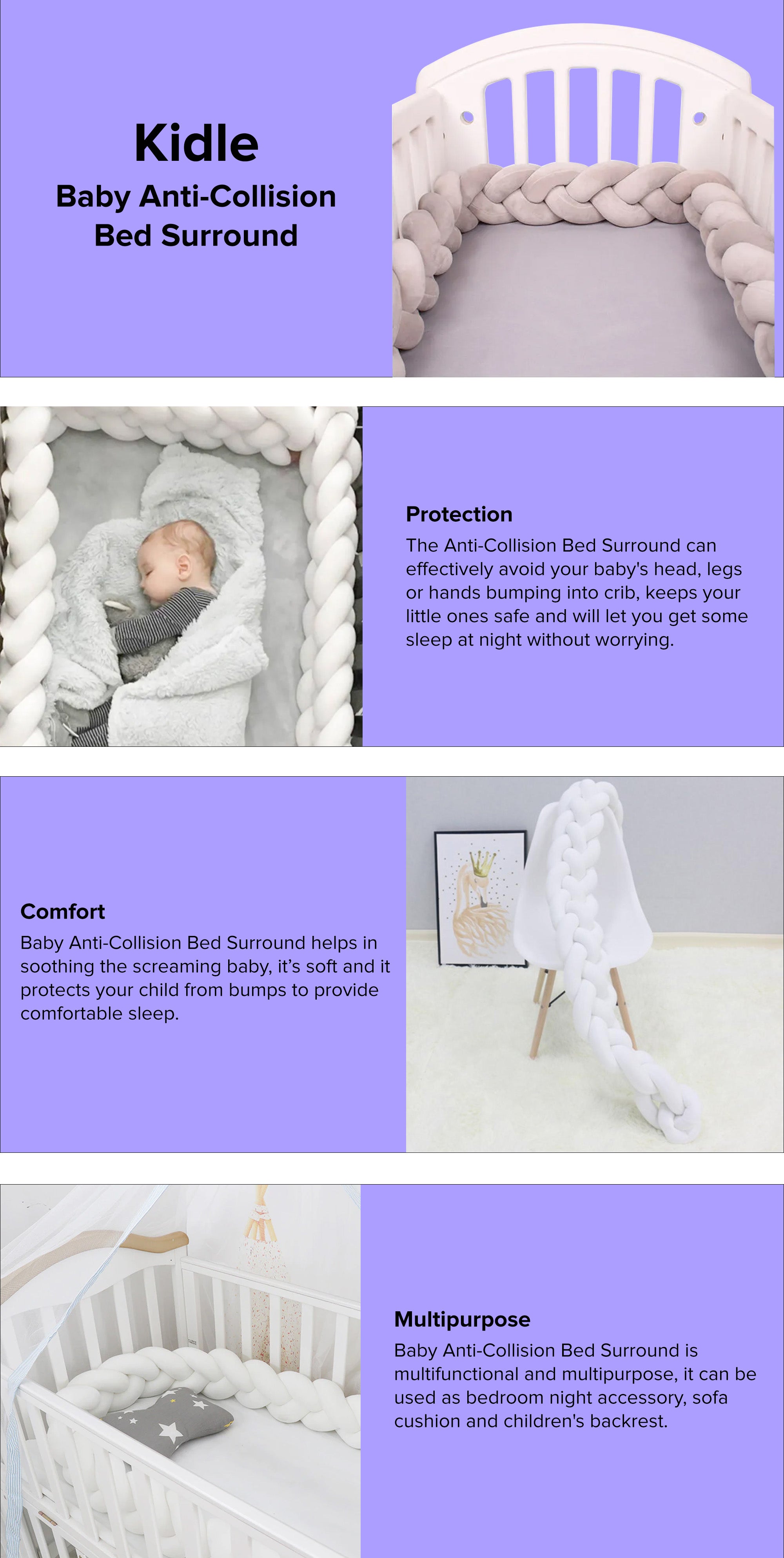 Twist Weaving 4 Strands Of Woven Strips Knotted Baby Anti-Collision Bed Surround