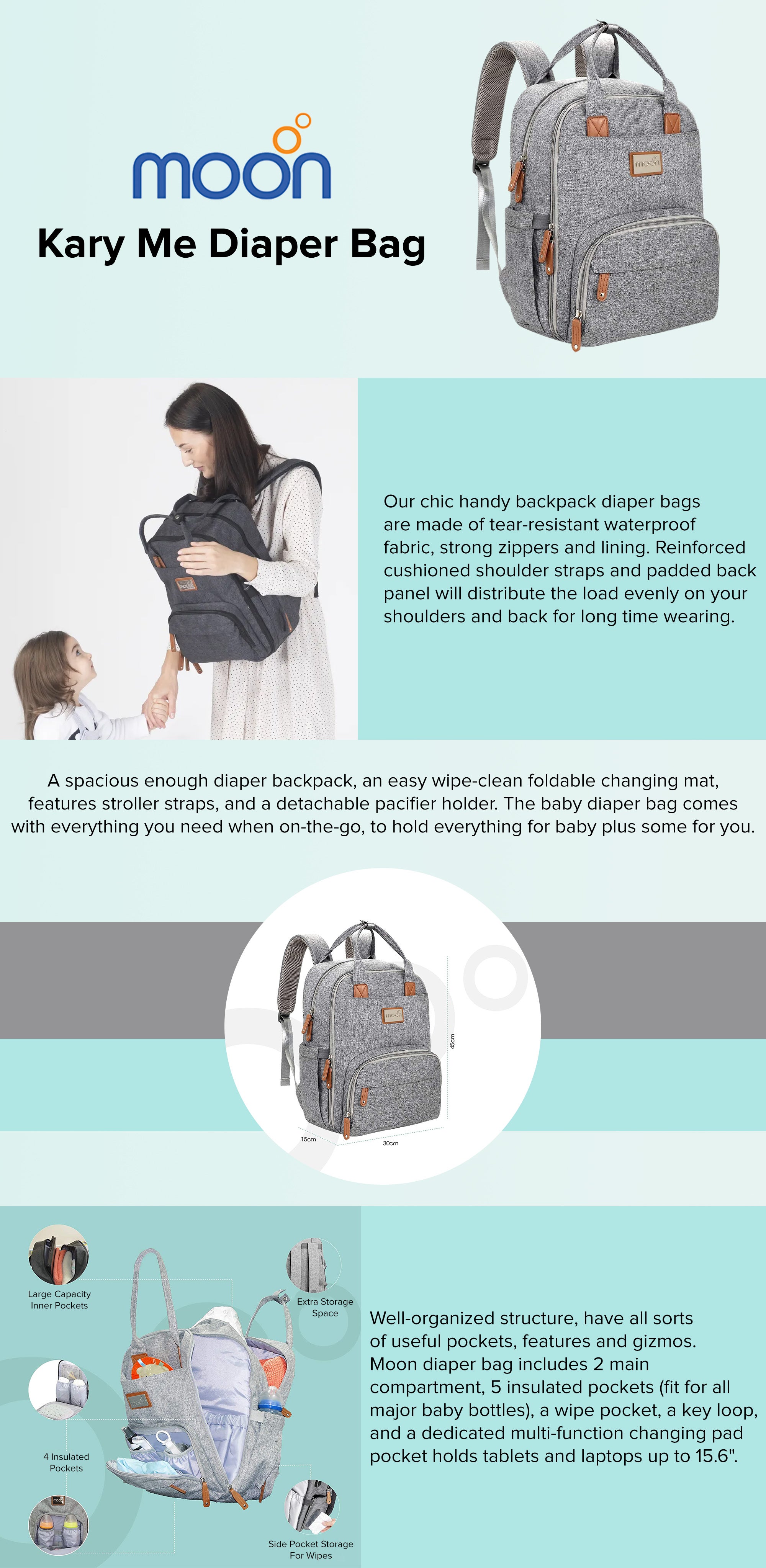 Karyme Diaper Bag Pack- Grey