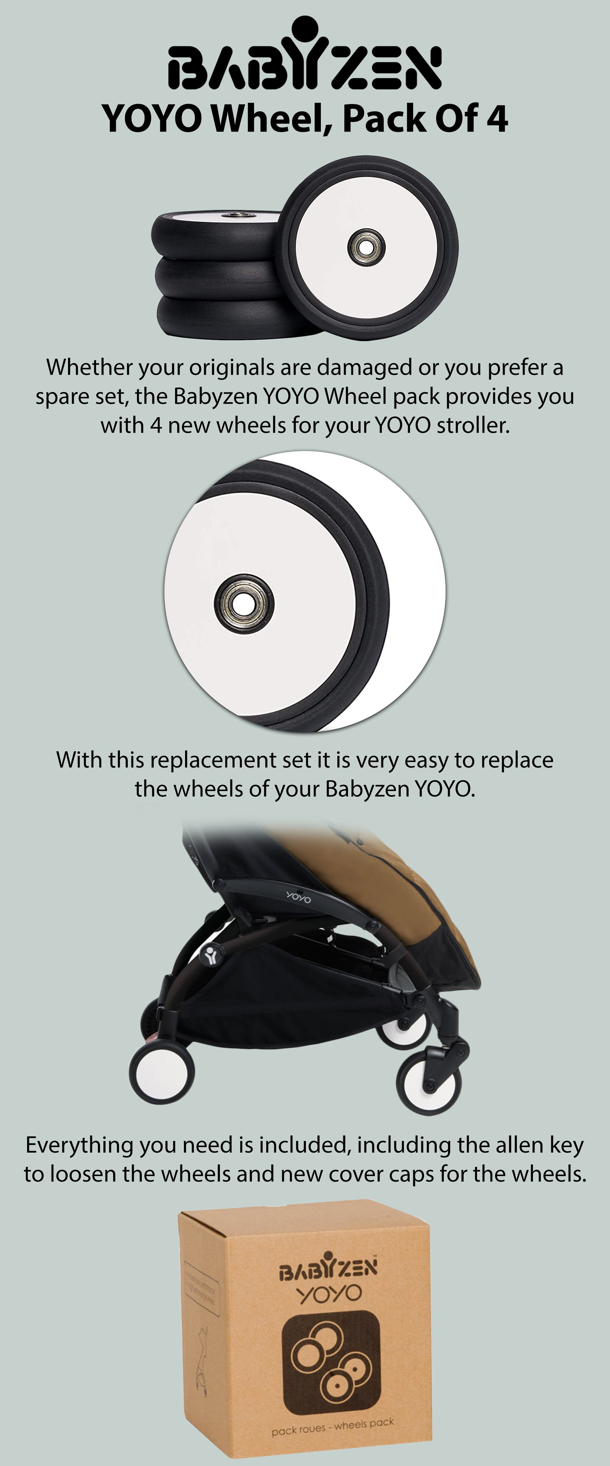 YOYO Plus Wheel, Pack Of 4 - Black/White