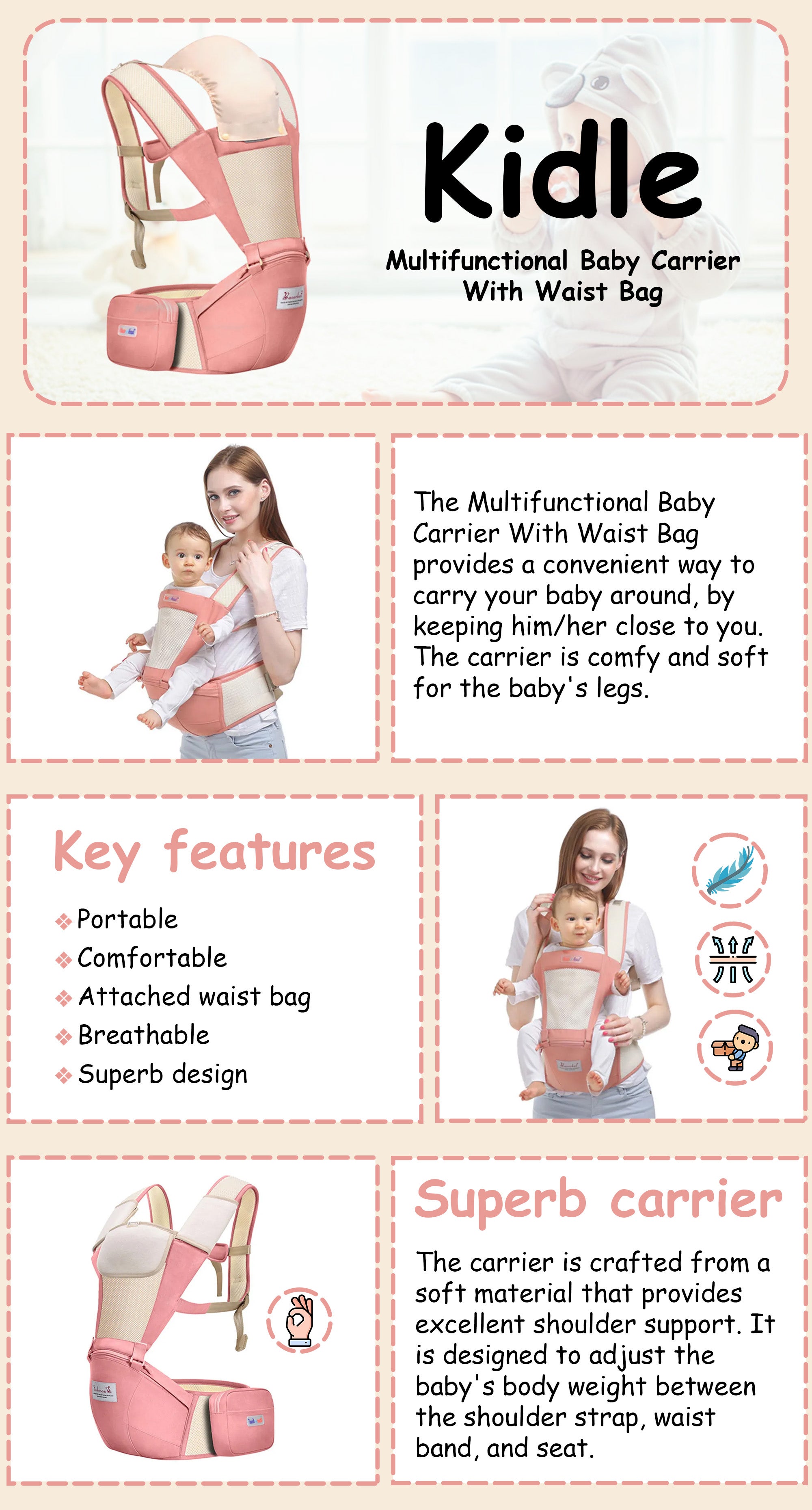 Multifunctional Baby Carrier Front Holding Waist Bag