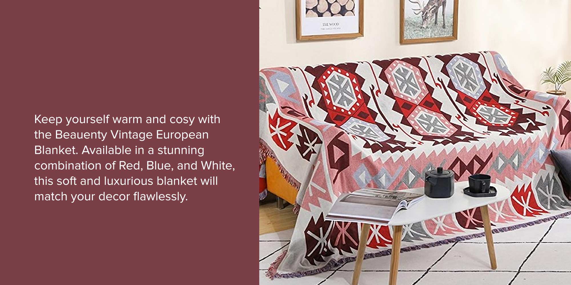 A Vintage European Blanket Combination Red/Blue/White