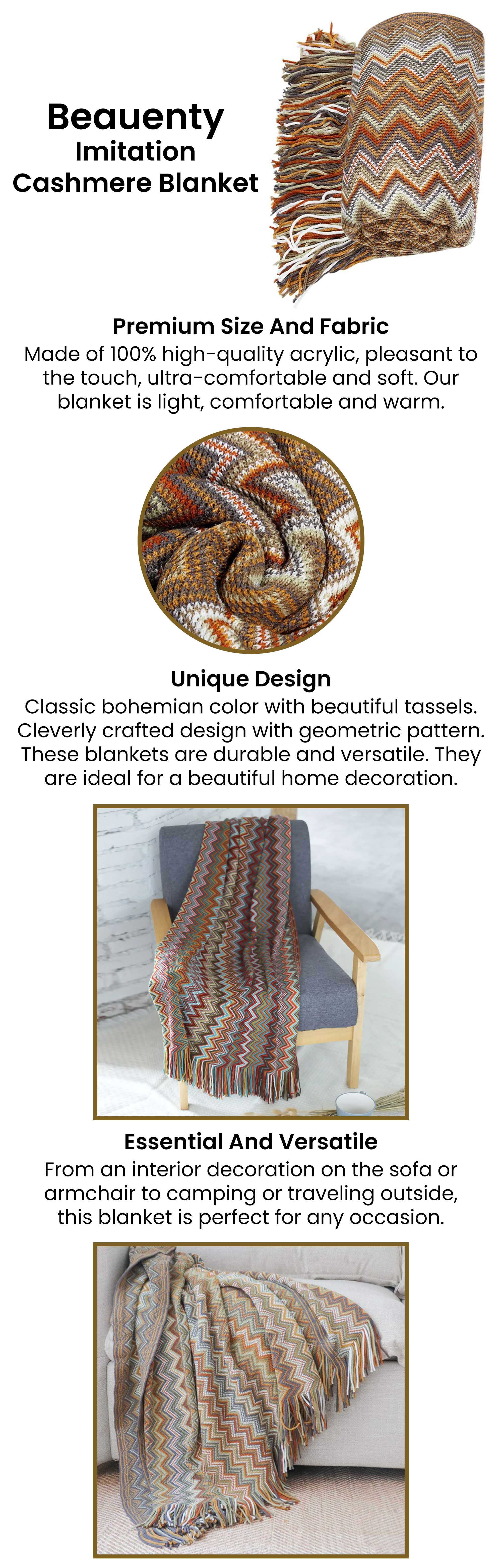 Printed Warm And Soft Blanket Cashmere Brown/Maroon/Blue 130x150cm