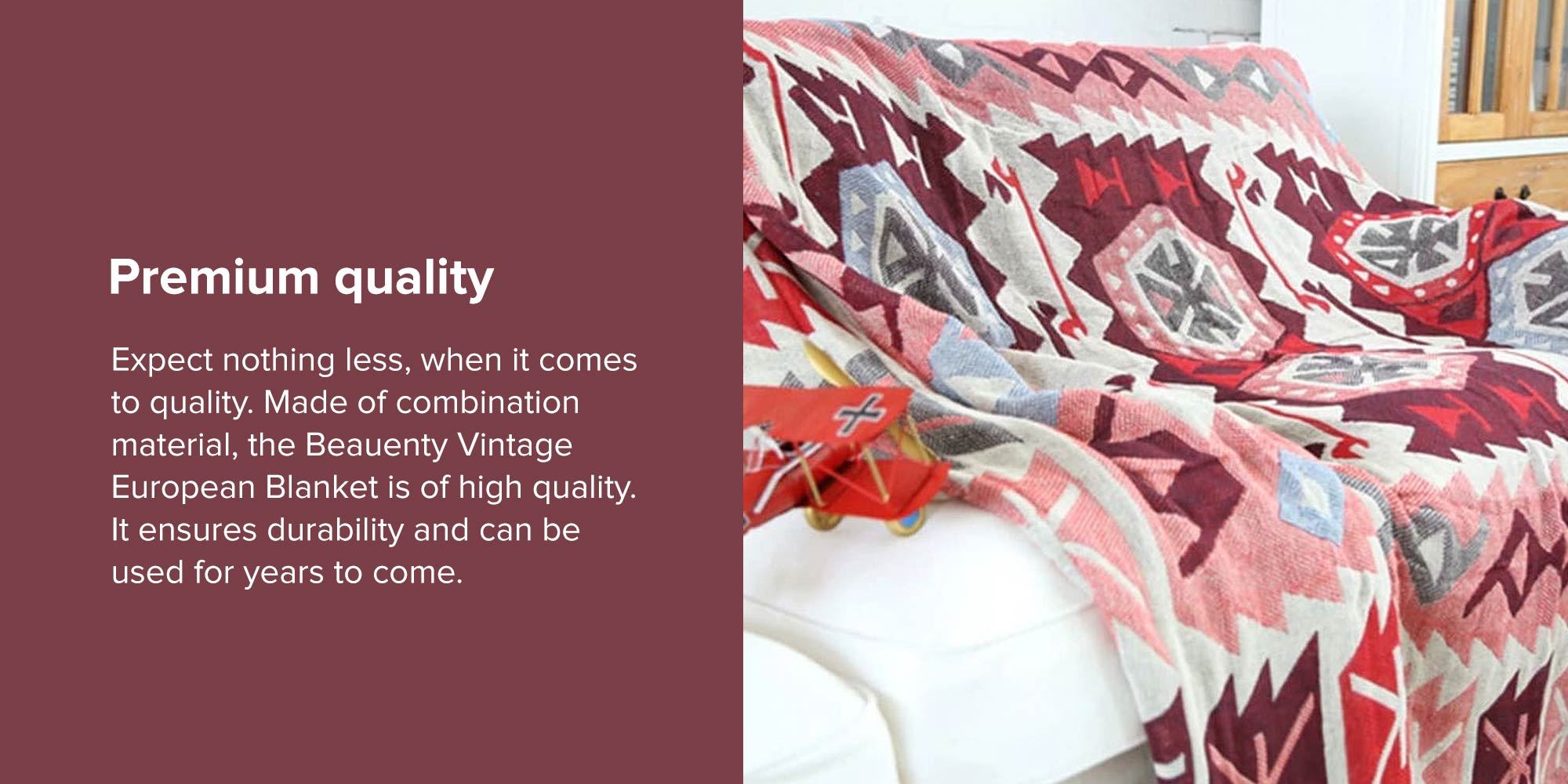 A Vintage European Blanket Combination Red/Beige/Grey 90x150cm