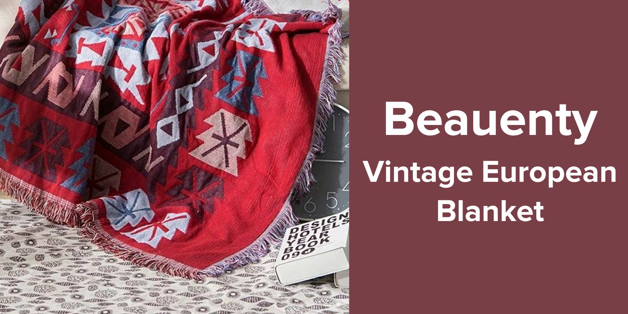 A Vintage European Blanket Combination Red/Beige/Grey 90x150cm