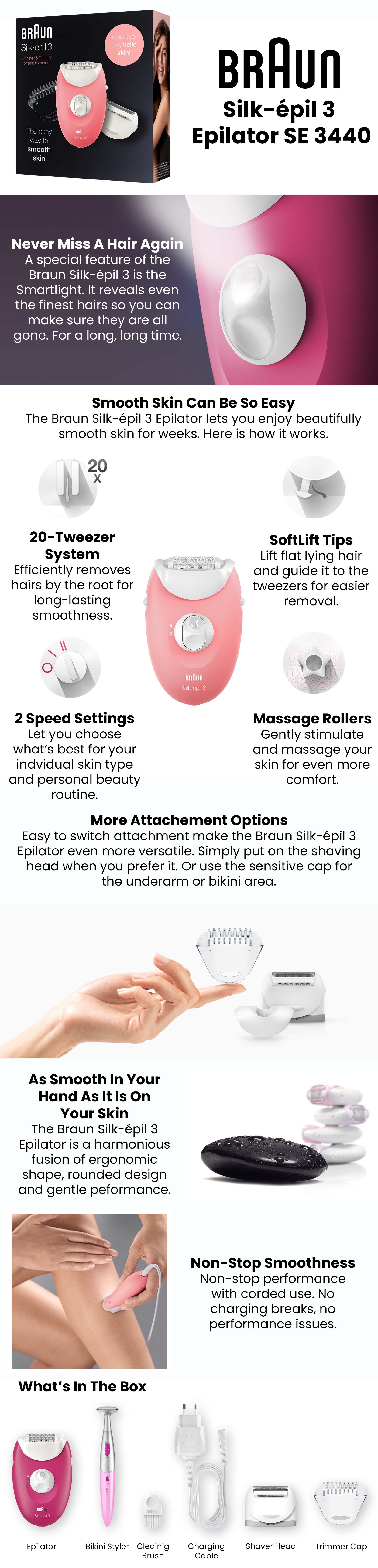 Silk-épil 3 SE 3440 Epilator Light Pink/White