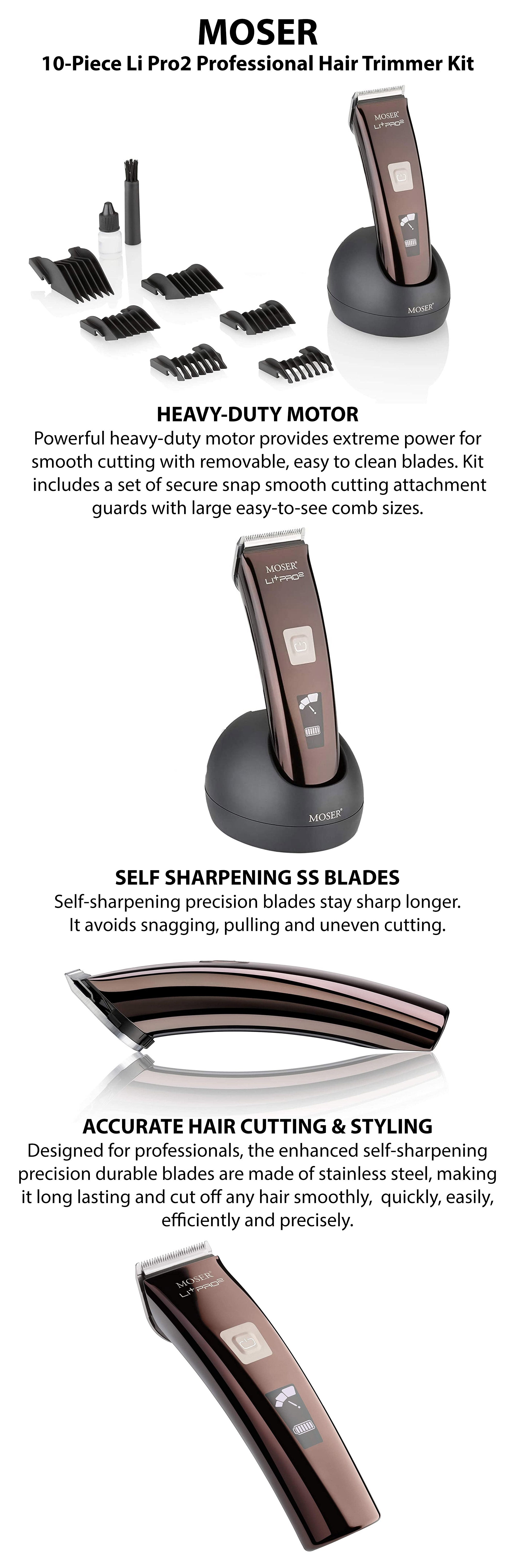 1888-0151 Li+Pro2 Professional Hair Clipper - Cord/Cordless, 46mm Cutting Width, 0.7-3mm Length, Consistent Power, And 3 Speed Levels. Brown/Black 270grams