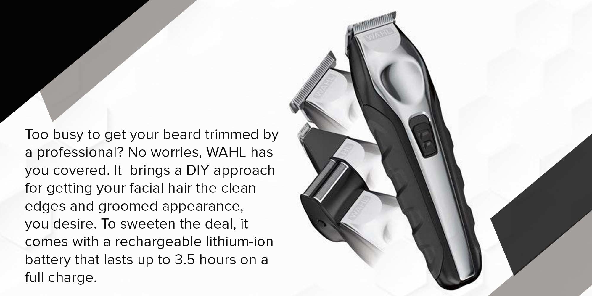 WAHL Lithium Ion Multi-Purpose Grooming Kit For Men, Suitable For Beard and All Types of Hair, Quick Charge With More Power, Black, 09888-1227 Silver/Black