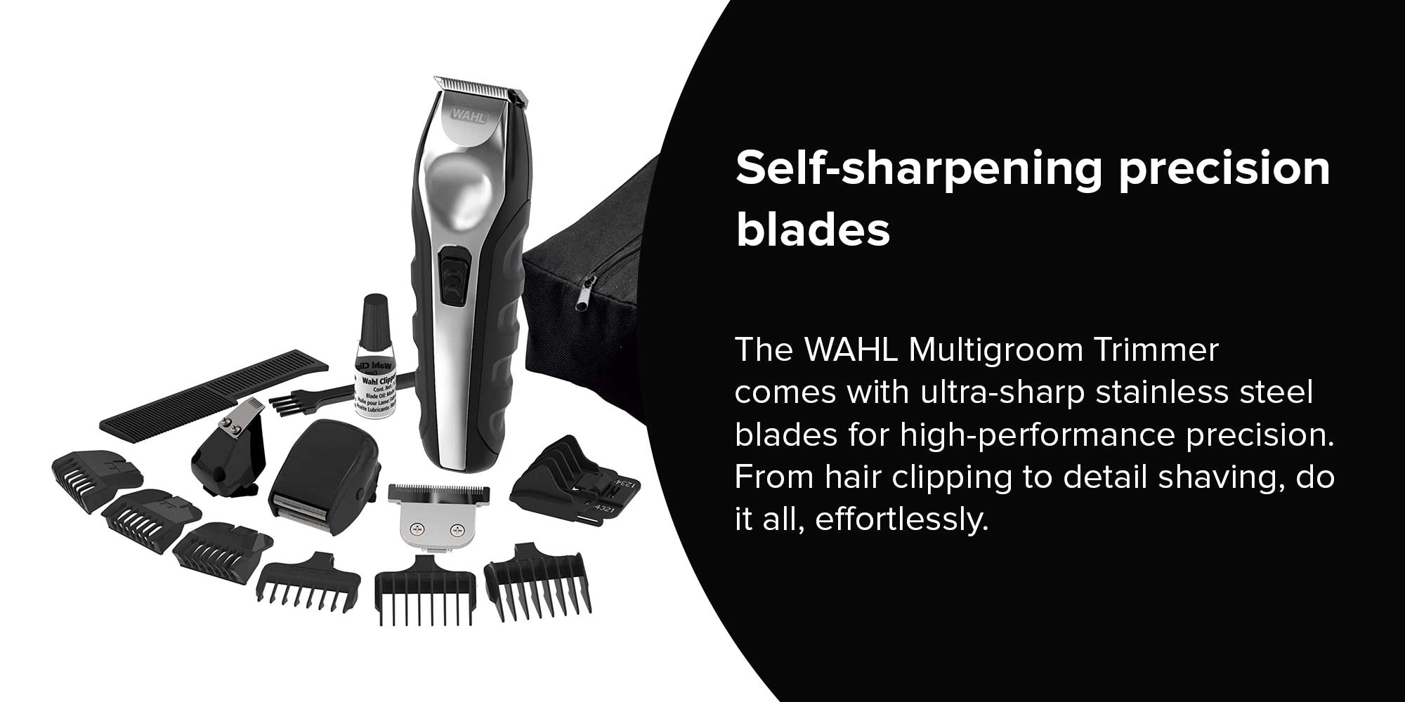 WAHL Lithium Ion Multi-Purpose Grooming Kit For Men, Suitable For Beard and All Types of Hair, Quick Charge With More Power, Black, 09888-1227 Silver/Black