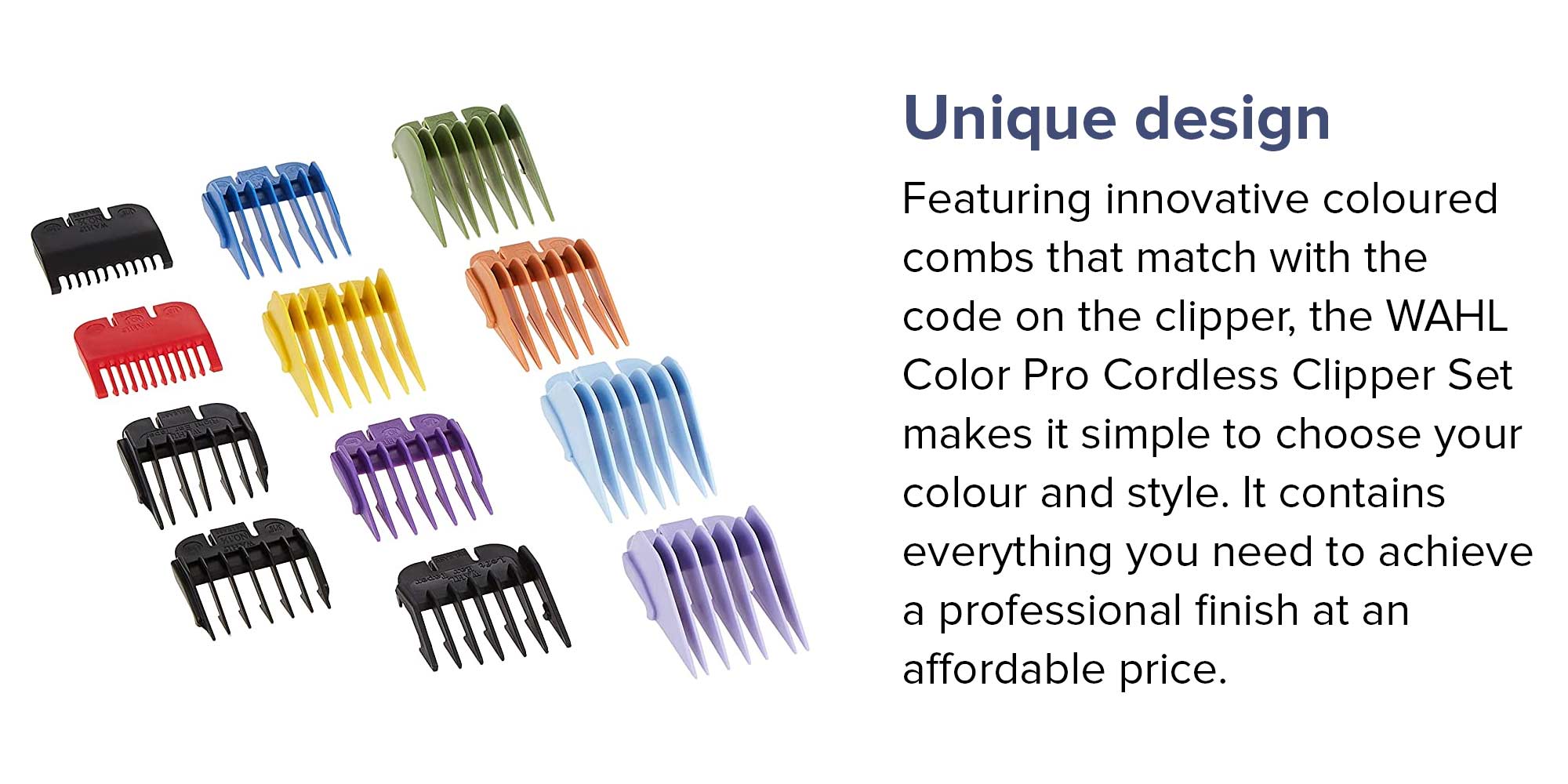 WAHL Color Pro Cordless Hair Clipper Kit, Rechargeable Hair Clipper, Detail Trimmer, Mini Foil Shaver, 12 Colour Coded Comb Attachments, 60 Minutes Run Time, Blue/White Trimmer (09649-1627) Multicolour