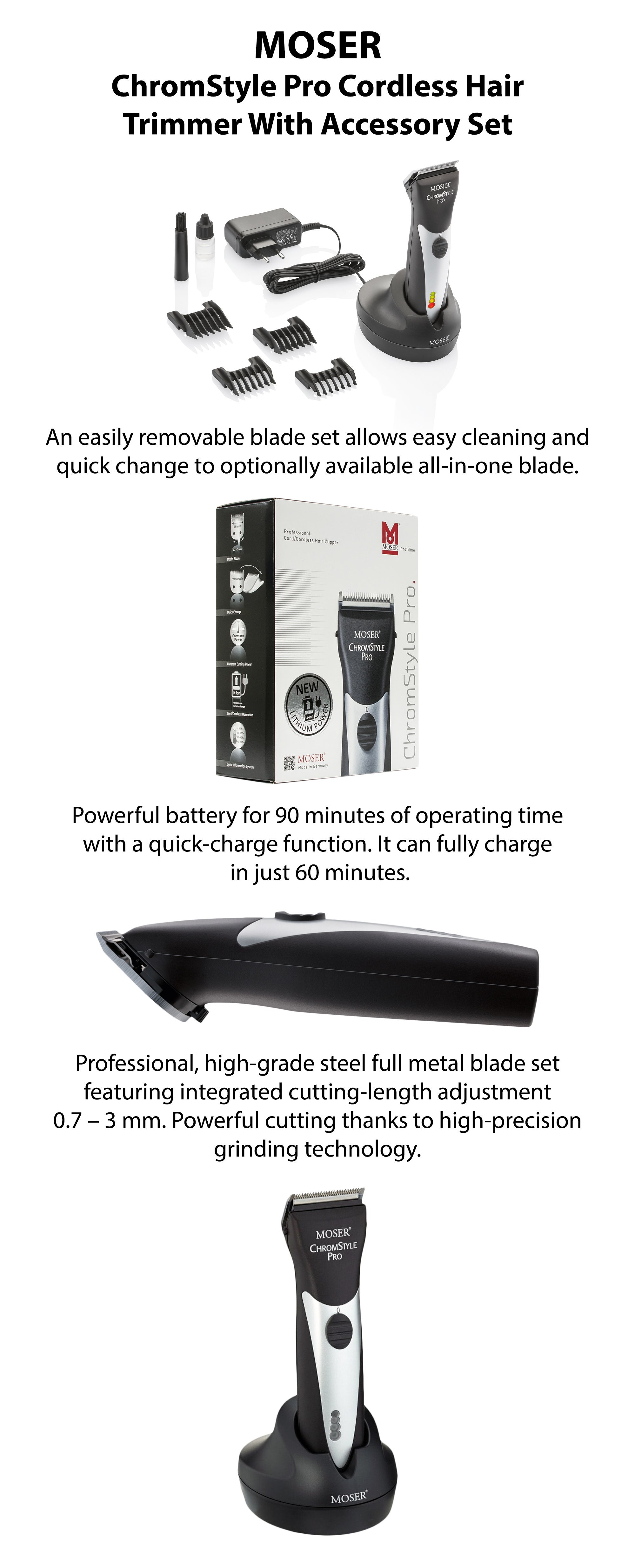 ChromStyle Pro Cordless Hair Trimmer With Accessory Set Black/Sliver