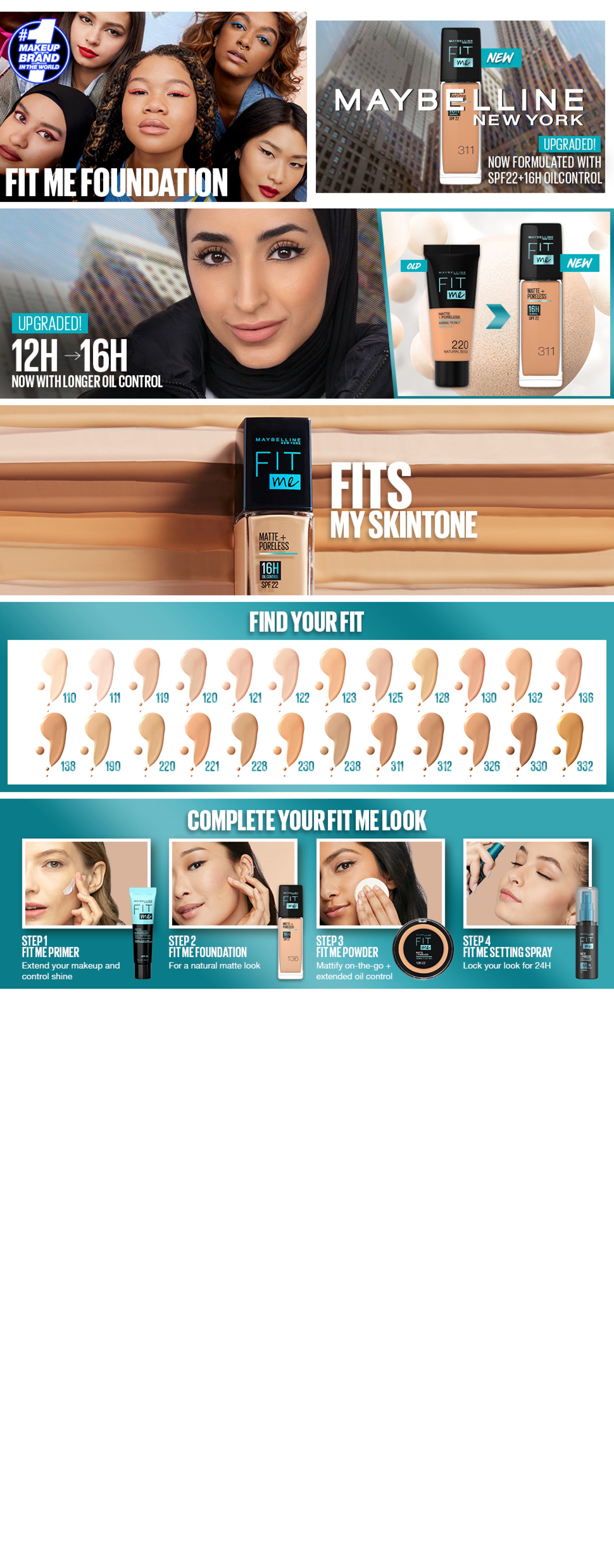 Fit Me Matte + Poreless Foundation 16H Oil Control with SPF 22 - 125