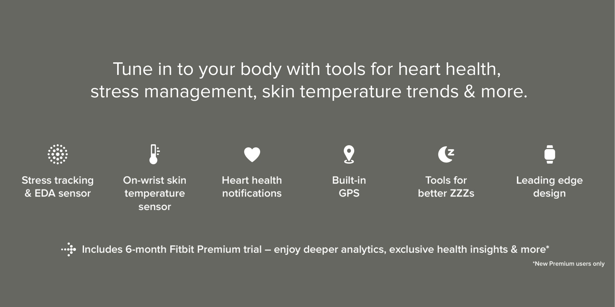 Sense, Advanced Smartwatch With Tools For Heart Health, Stress Management And Skin Temperature Trends Carbon/Graphite Stainless Steel