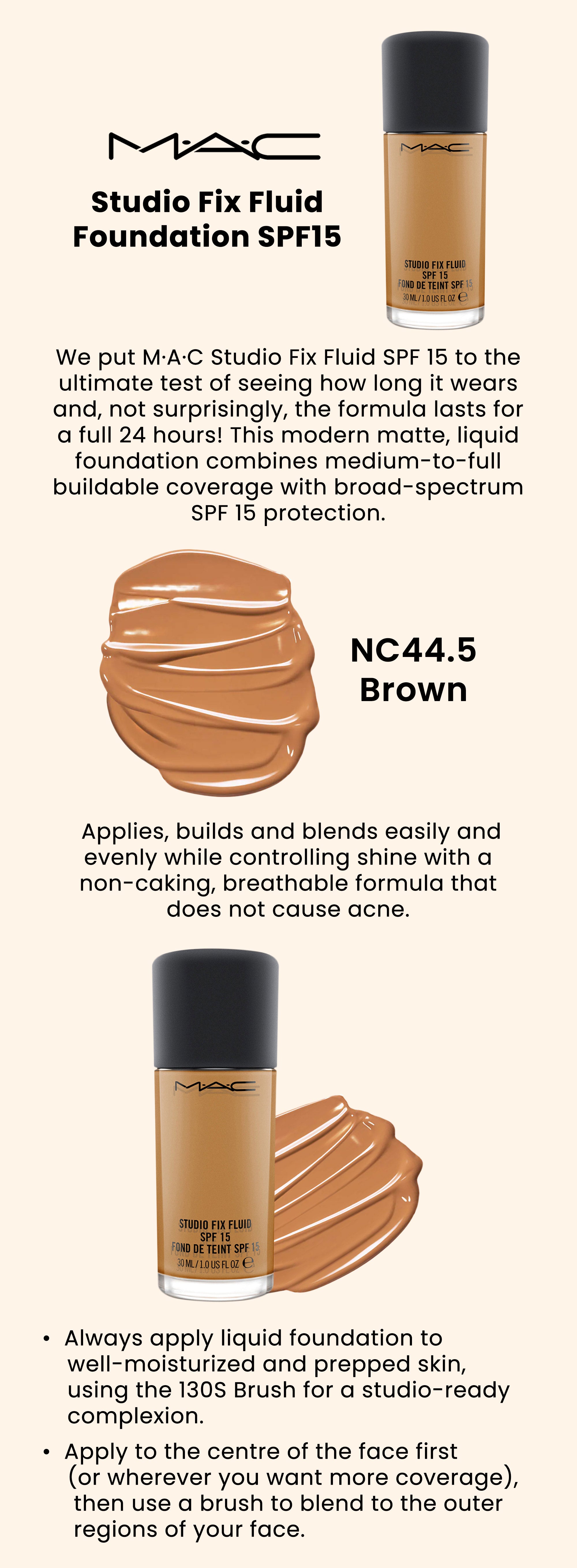 STUDIO FIX FLUID SPF 15 FOUNDATION NC 44.5 NC45