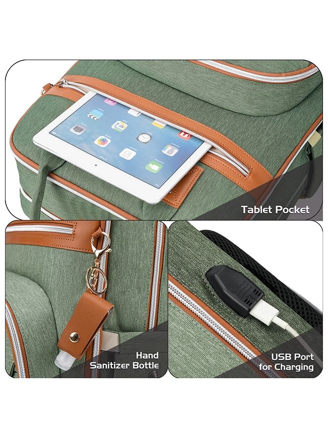 2-In-1 Diaper Bag With Sanitizer Bottle, Keychain And Stroller Hooks - Green