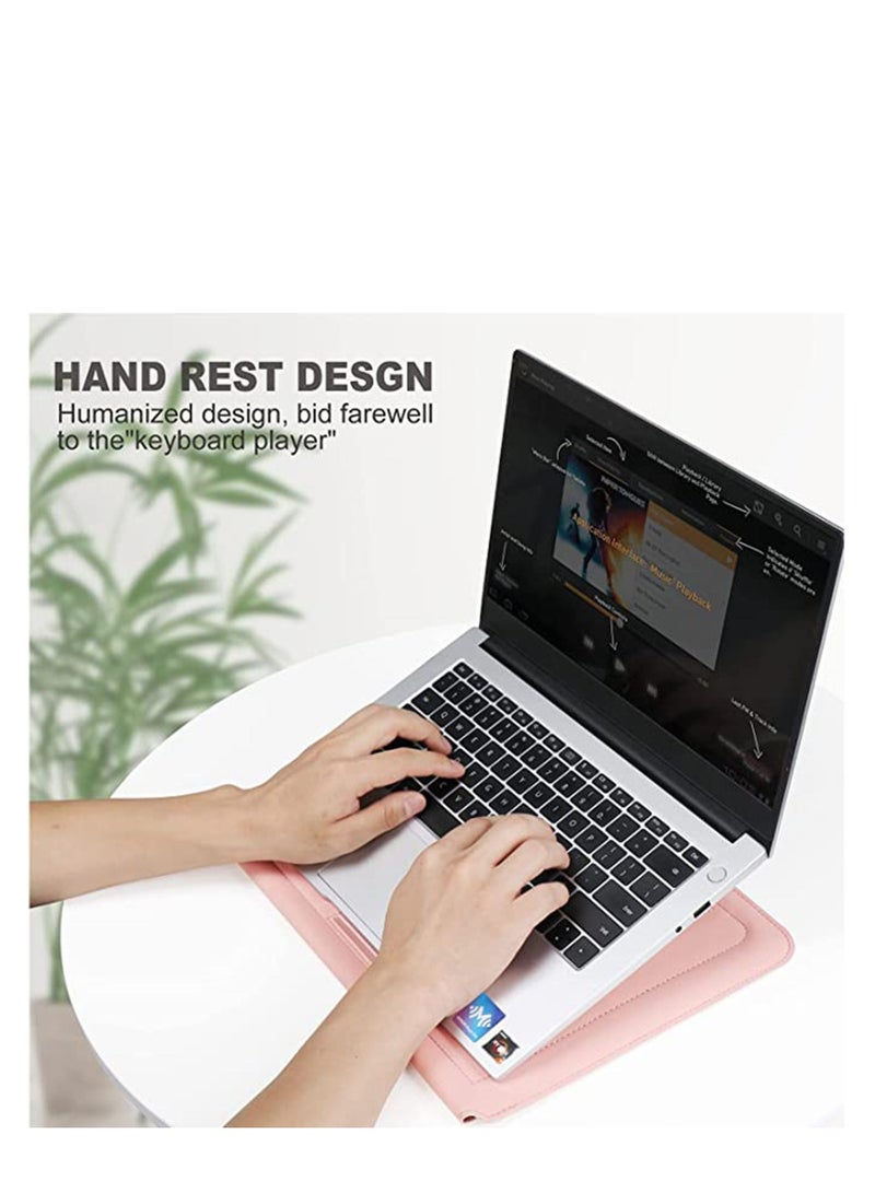 13-14 Inch Laptop Sleeve Bag Universial 2 in 1 Inner with Stand Function Portable Waterproof Case Compatible Laptops and Tablets Soft PU Leather (Pink Rose Gold)