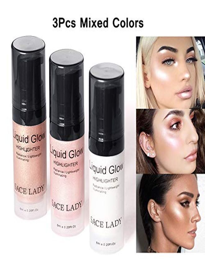 3 Pack Liquid Highlighter Makeup Set Shimmer And Shine Ultrasmooth Radiant Illuminator Kit For Face Cheekbone Body Glow Bronzer Glitter Illuminating Highlighters Makeups (3×6Ml/0.2Fl Oz)