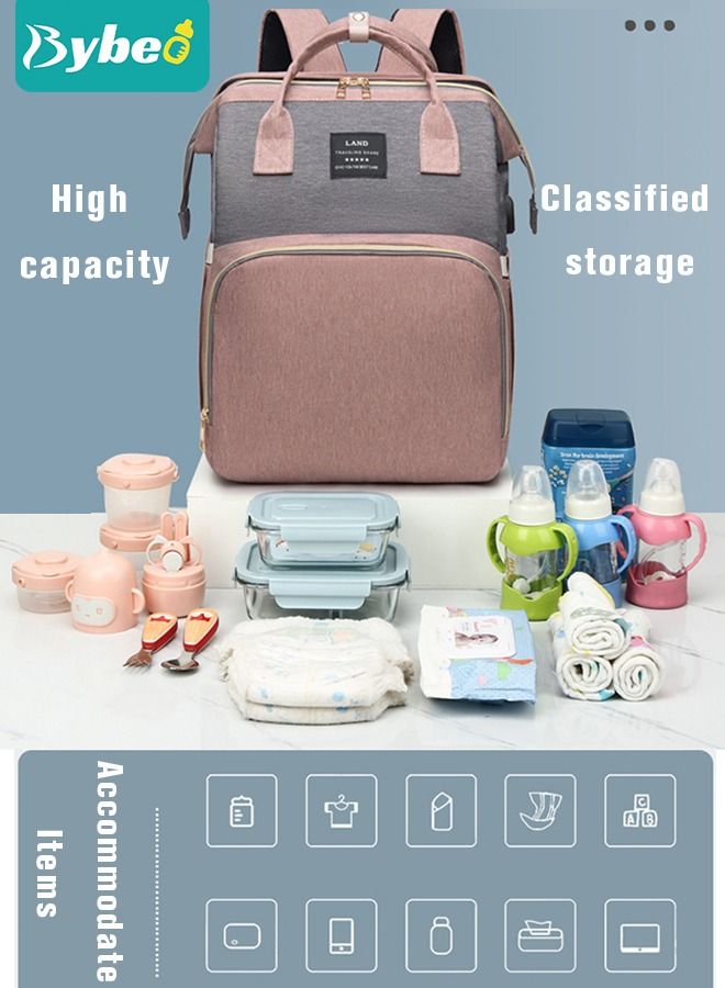 Baby Diaper Bag Backpack Multifunction Diapers Changing Station Toy Bar for Outdoor and Travel, Large Capacity Infant Shower Gifts, USB Port, 3 Toys