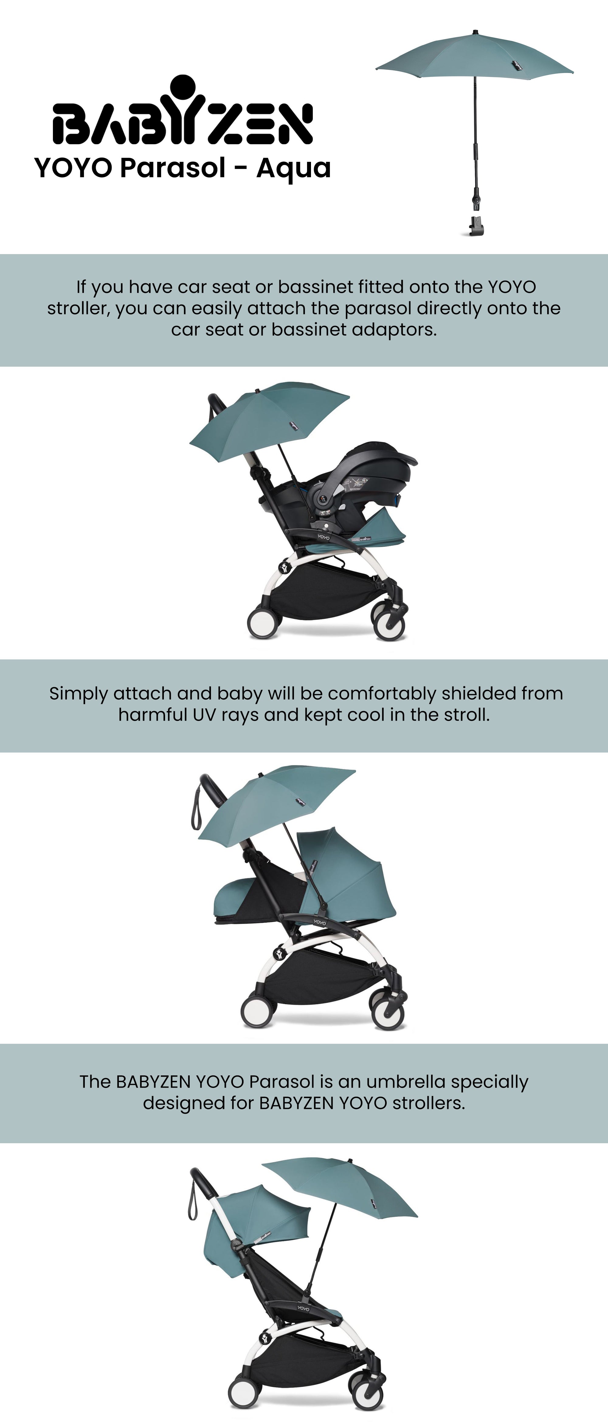 Yoyo Stroller Sunshade Upf 50+ Protection Baby Stroller Parasol Compatible With The 0+ Newborn Pack, Bassinet, Car Seat And 6+ Colour Pack