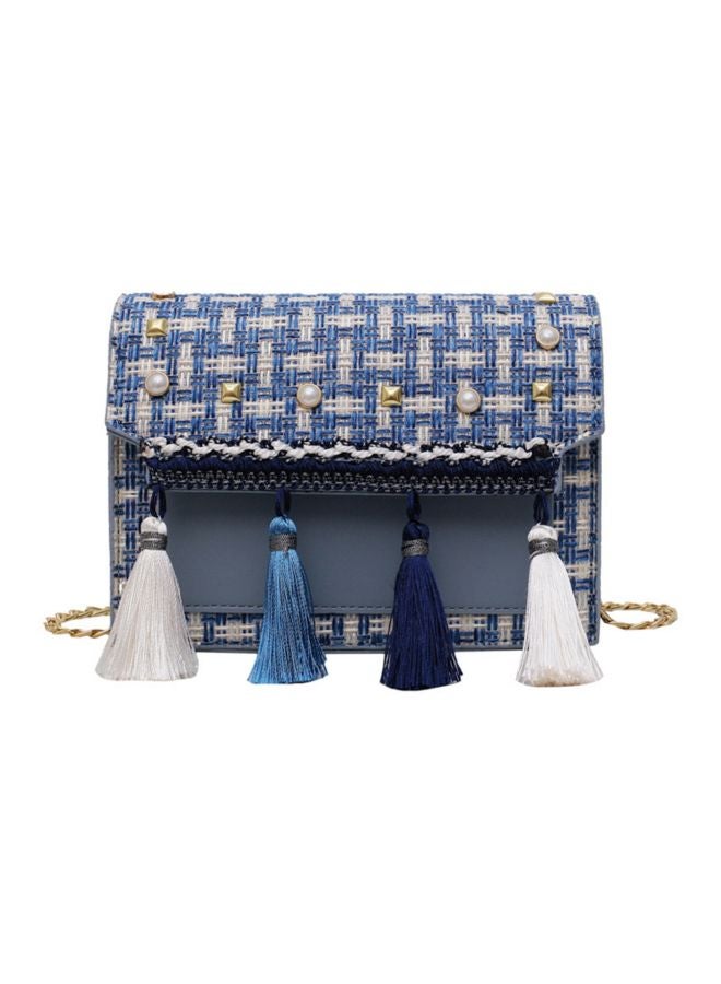 Linen Satchel Bag Blue/White