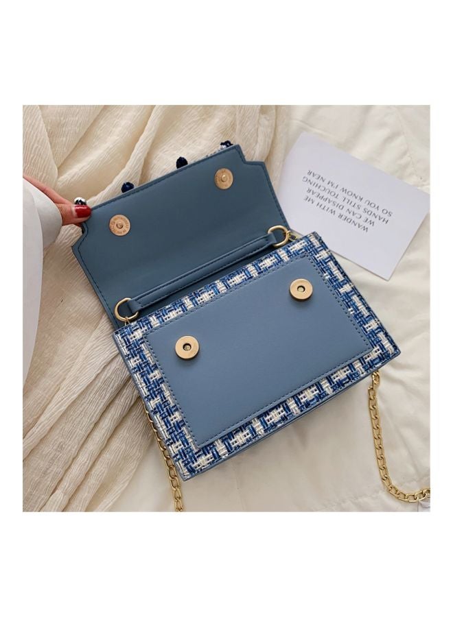 Linen Satchel Bag Blue/White