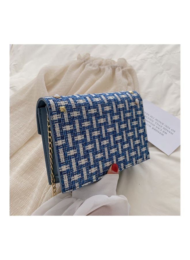 Linen Satchel Bag Blue/White