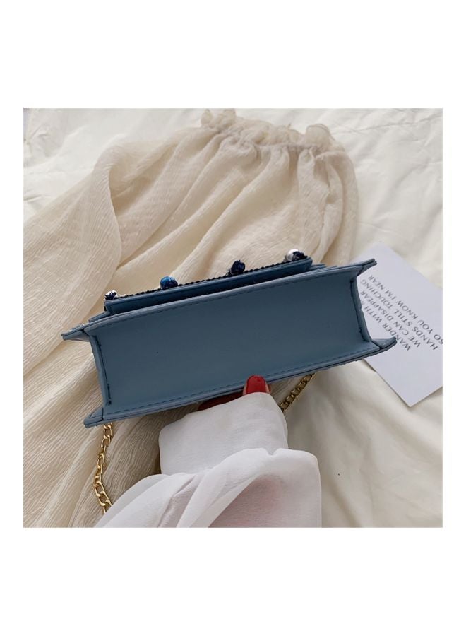 Linen Satchel Bag Blue/White