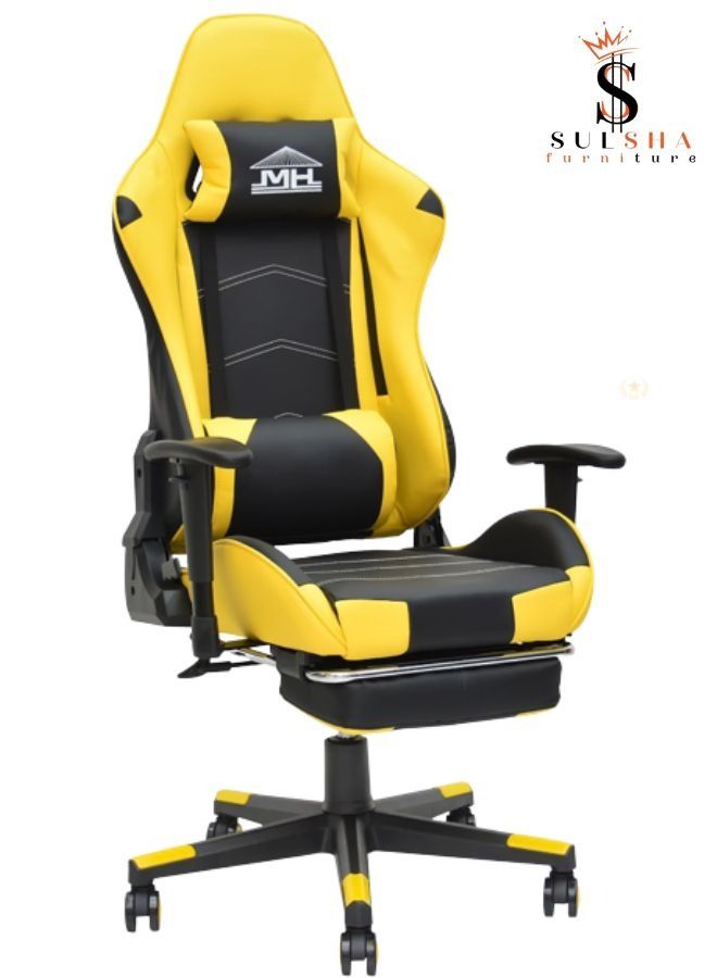 Soft 2D Armrest Gaming Chair with high backrest and adjustible seat height, Footrest ergonomic design that can be used as office chair