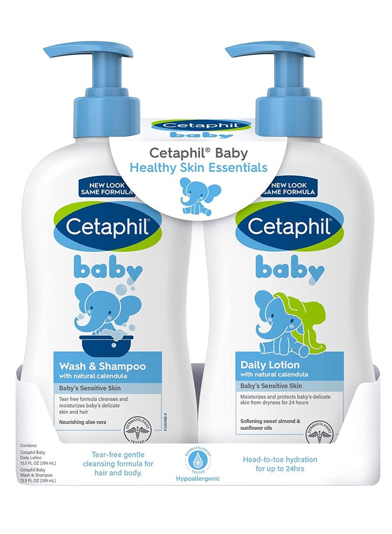 Baby Wash And Shampoo Plus Body Lotion, Healthy Skin Essentials, For Delicate, Sensitive Skin, 2 X 399 ML
