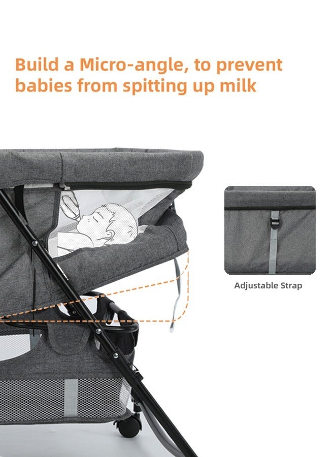 3 In 1 Portable Baby Bassinets Rocking Cradle Bed Easy Folding Bedside Sleeper Crib With Breathable Net And Mattress