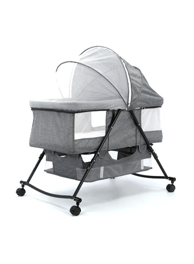 3 In 1 Portable Baby Bassinets Rocking Cradle Bed Easy Folding Bedside Sleeper Crib With Breathable Net And Mattress