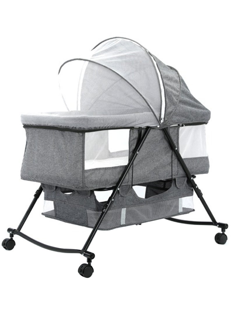 3 In 1 Portable Baby Bassinets Rocking Cradle Bed Easy Folding Bedside Sleeper Crib With Breathable Net And Mattress