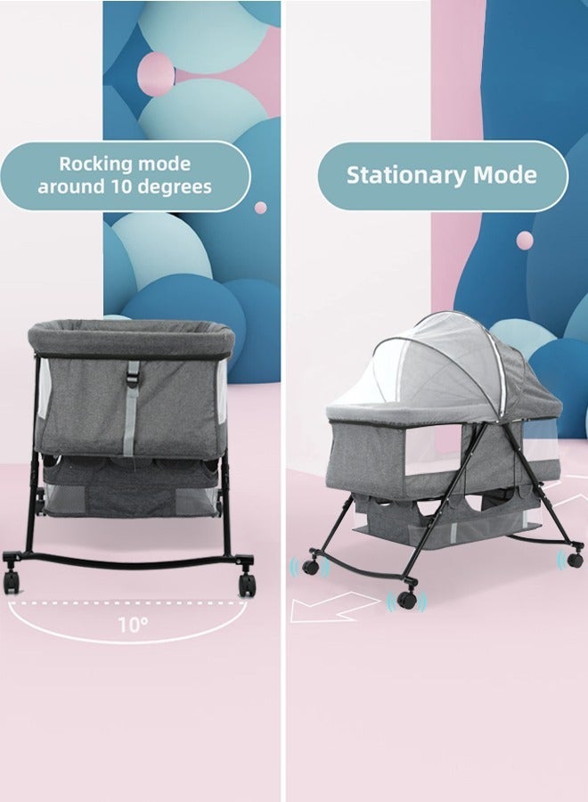 3 In 1 Portable Baby Bassinets Rocking Cradle Bed Easy Folding Bedside Sleeper Crib With Breathable Net And Mattress