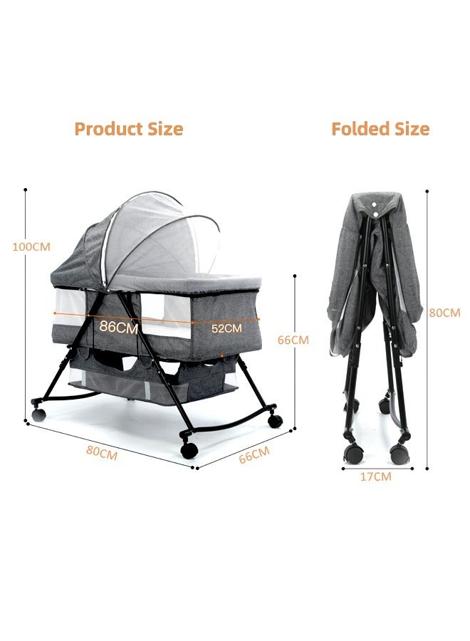 3 In 1 Portable Baby Bassinets Rocking Cradle Bed Easy Folding Bedside Sleeper Crib With Breathable Net And Mattress