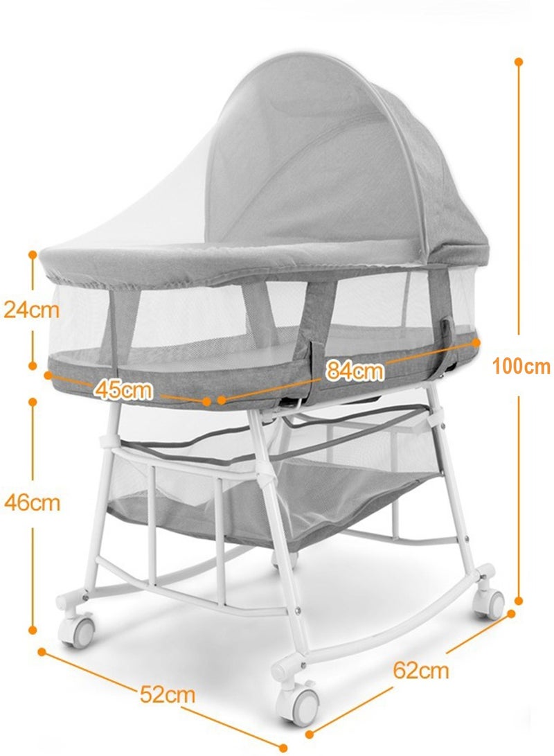 Baby Bassinet Portable 3-in-1 Baby Sleeper Rocking Cradle Bed Baby Sleeper Crib with Storage Basket Easy Moving Bassinet with Breathable Net Mattress