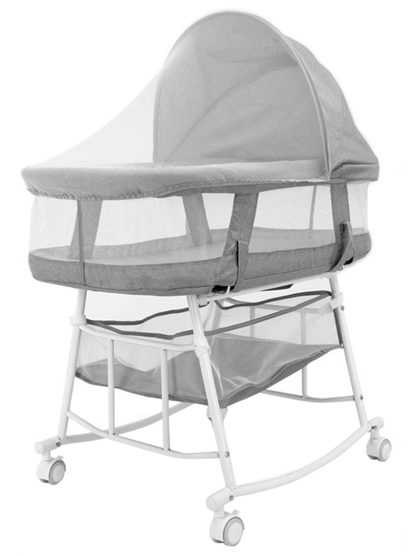 Baby Bassinet Portable 3-in-1 Baby Sleeper Rocking Cradle Bed Baby Sleeper Crib with Storage Basket Easy Moving Bassinet with Breathable Net Mattress