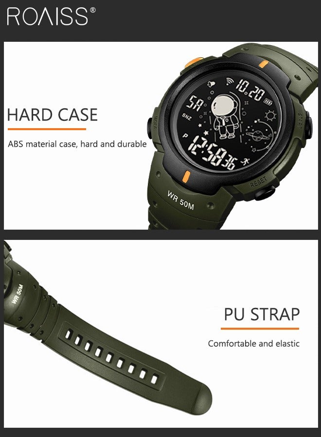 PU Strap Digital Sports Watch, Multifunctional Waterproof LED Wrist Watch with Black Round Shape Dial as Gift for Men/Women