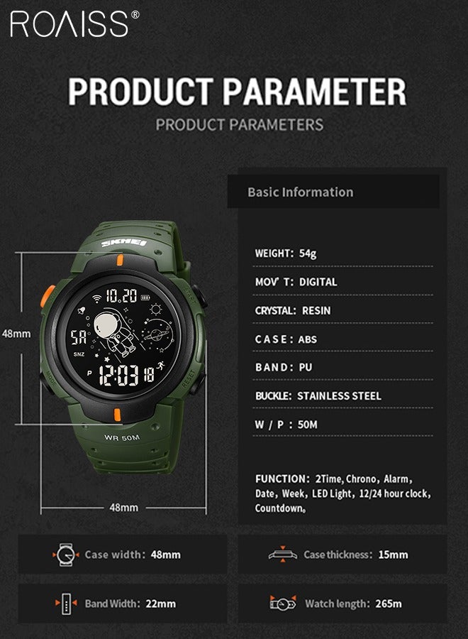 PU Strap Digital Sports Watch, Multifunctional Waterproof LED Wrist Watch with Black Round Shape Dial as Gift for Men/Women