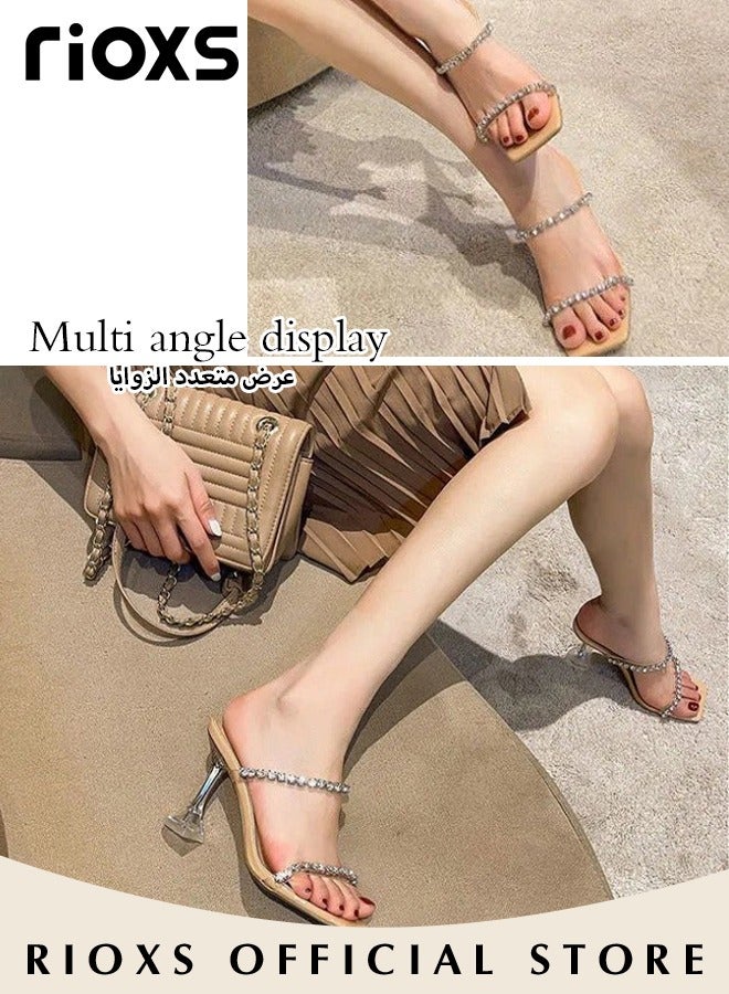 Women's High Heel Sandals Ankle Strap Square Open Toe Ankle Strap Chunky Heels Shoes