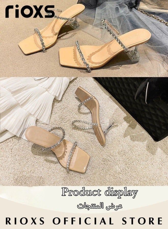 Women's High Heel Sandals Ankle Strap Square Open Toe Ankle Strap Chunky Heels Shoes