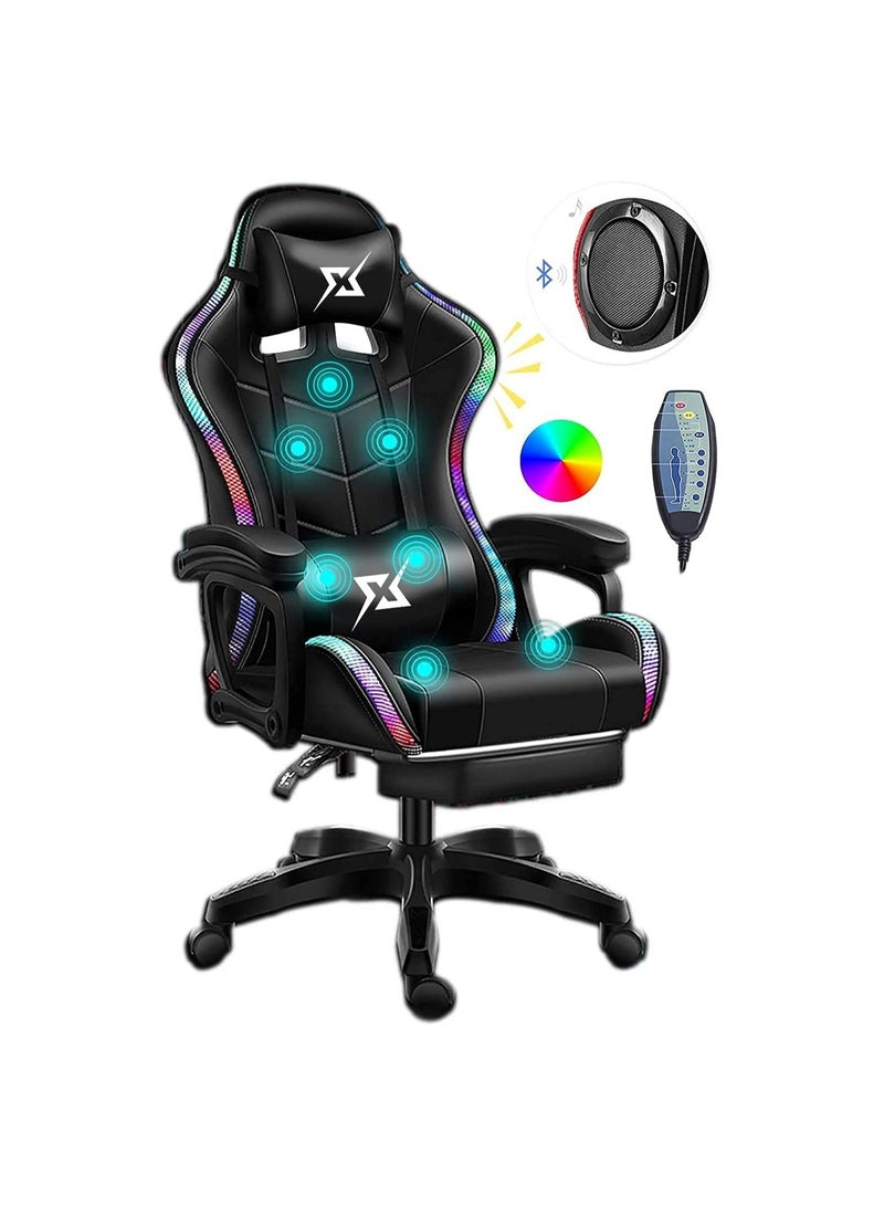 COOLBABY Gaming Chair LED Light Racing Chair Ergonomic Office Massage Chair Lumbar Support and Adjustable Back Bench Bluetooth Speaker