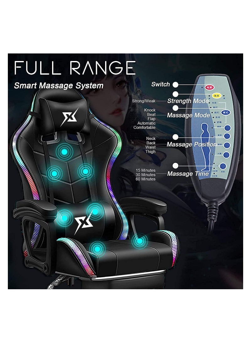 COOLBABY Gaming Chair LED Light Racing Chair Ergonomic Office Massage Chair Lumbar Support and Adjustable Back Bench Bluetooth Speaker